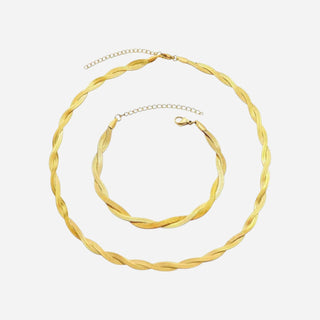 Twisted Flat Snake Choker + Armband Smyckesset 18K Guldpläterat