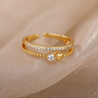Zirconia Beaded Heart Ring 18K Guldpläterat
