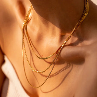 Snake+ Figaro + Box Choker Smyckesset 18K Guldpläterat