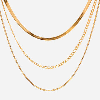 Snake+ Figaro + Box Choker Smyckesset 18K Guldpläterat