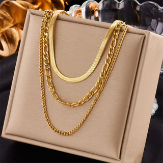 Panzer + Snake + Figaro Choker Smyckesset 18K Guldpläterat
