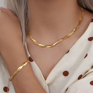 Twisted Flat Snake Armband 18K Guldpläterat 4mm