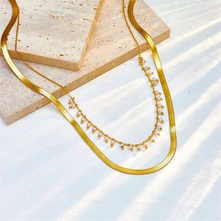 Flat Snake Choker + Pearl Smyckesset 18K Guldpläterat