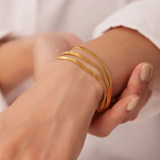 Triple Flat Snake Armband 18K Guldpläterat 9mm