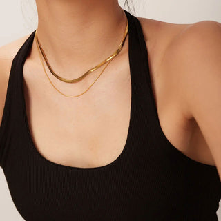 Flat Snake Layer Choker Smyckesset 18K Guldpläterat