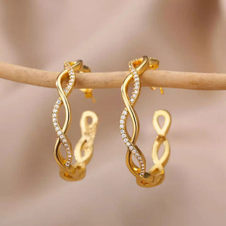 Round Wave Crystal Hoops 18K Guldpläterat