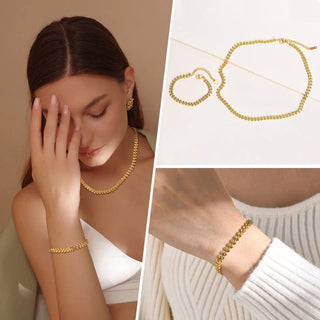 Golden Olive Leaf Halskedja + Armband Smyckesset 18K Guldpläterat