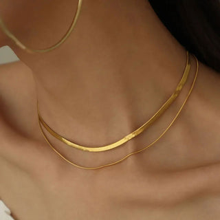 Flat Snake Layer Choker Smyckesset 18K Guldpläterat