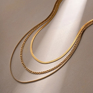 Snake+ Figaro + Box Choker Smyckesset 18K Guldpläterat