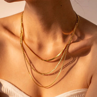 Snake+ Figaro + Box Choker Smyckesset 18K Guldpläterat
