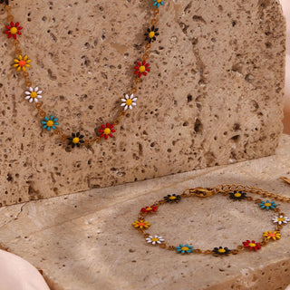 Daisy Summer Halskedja + Armband Smyckesset 18K Guldpläterat