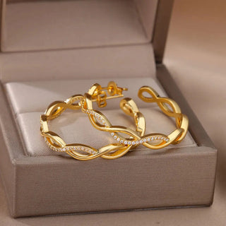 Round Wave Crystal Hoops 18K Guldpläterat