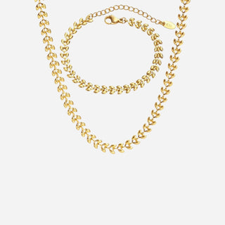 Golden Olive Leaf Halskedja + Armband Smyckesset 18K Guldpläterat