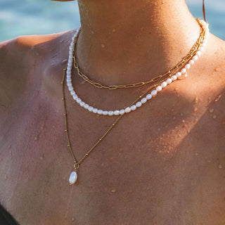Baroque Freshwater Pearl Halskedja 18K Guldpläterat