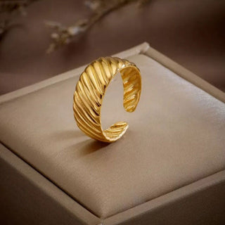 Riflad Ring 18K Guldpläterat