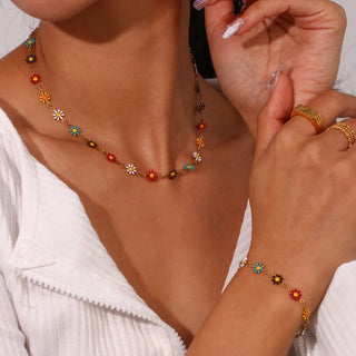 Daisy Summer Halskedja + Armband Smyckesset 18K Guldpläterat