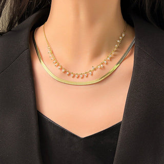Flat Snake Choker + Pearl Smyckesset 18K Guldpläterat