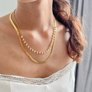 Flat Snake Choker + Pearl Smyckesset 18K Guldpläterat