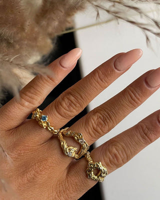 Blå Zirconia Ring 18K Guldpläterat
