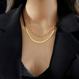 Flat Snake Choker + Pearl Smyckesset 18K Guldpläterat