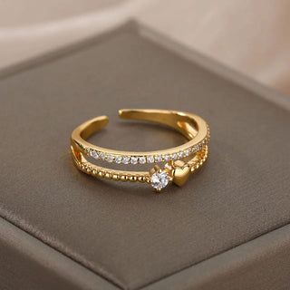 Zirconia Beaded Heart Ring 18K Guldpläterat
