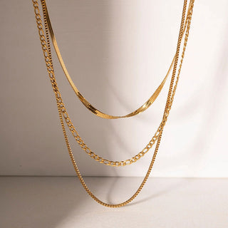 Snake+ Figaro + Box Choker Smyckesset 18K Guldpläterat