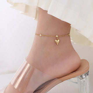 Heart Charm Ankelkedja 18K Guldpläterat