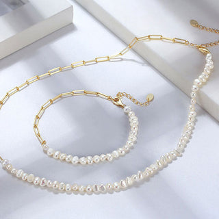 Freshwater Pearl Chain Armband 18K Guldpläterat