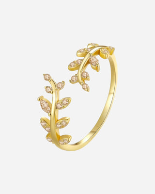 Champagne Zirconia Leaf Ring 18K Guldpläterat