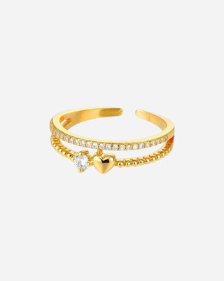 Zirconia Beaded Heart Ring 18K Guldpläterat
