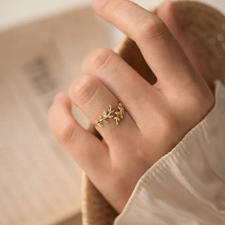Champagne Zirconia Leaf Ring 18K Guldpläterat