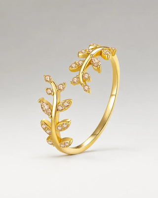 Champagne Zirconia Leaf Ring 18K Guldpläterat