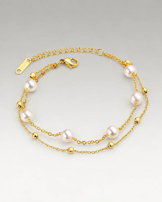 Curb Layer Pearl Chain Armband 18K Guldpläterat