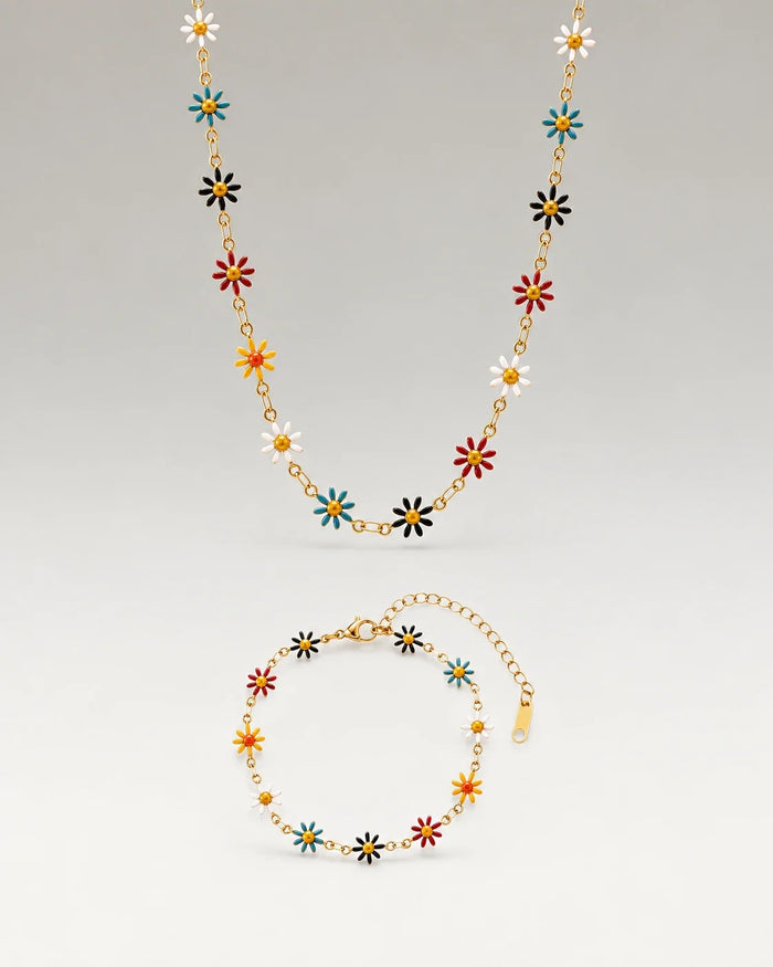 Daisy Summer Halskedja + Armband Smyckesset 18K Guldpläterat