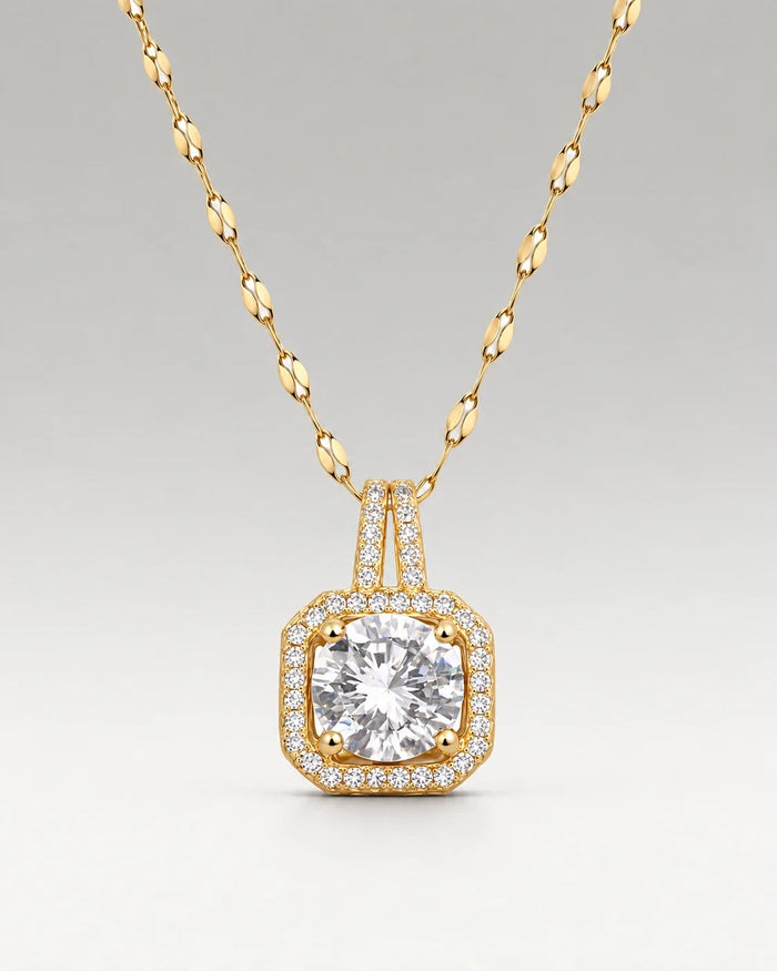 Square Crystal Halskedja 18K Guldpläterat
