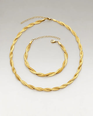 Twisted Flat Snake Choker + Armband Smyckesset 18K Guldpläterat