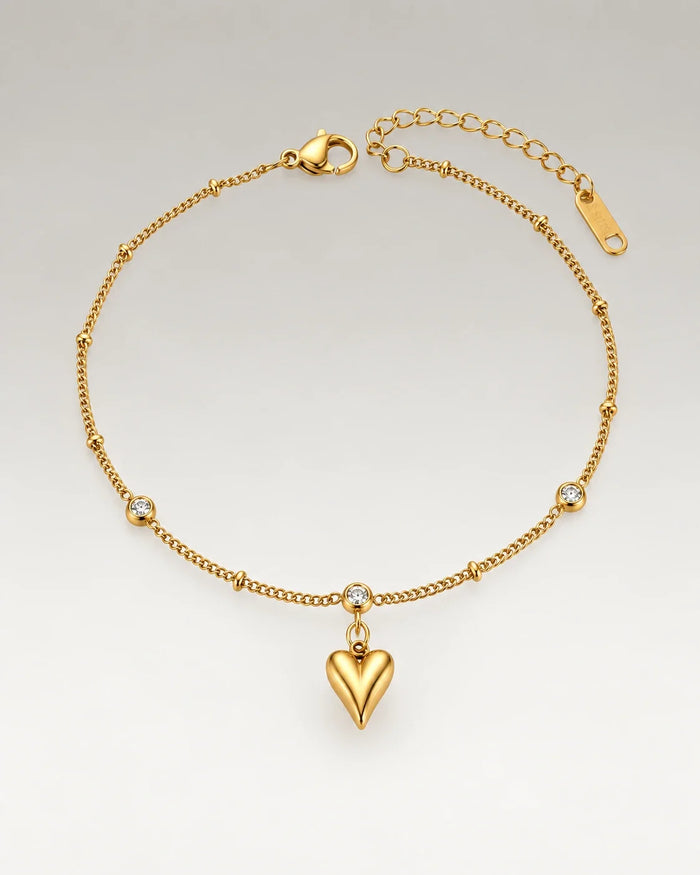 Heart Charm Ankelkedja 18K Guldpläterat