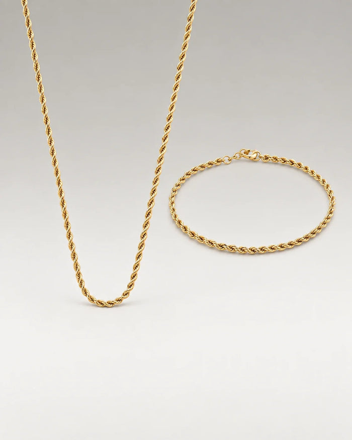 Rope Choker + Armband Smyckesset 18K Guldpläterat