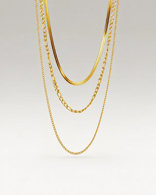 Panzer + Snake + Figaro Choker Smyckesset 18K Guldpläterat