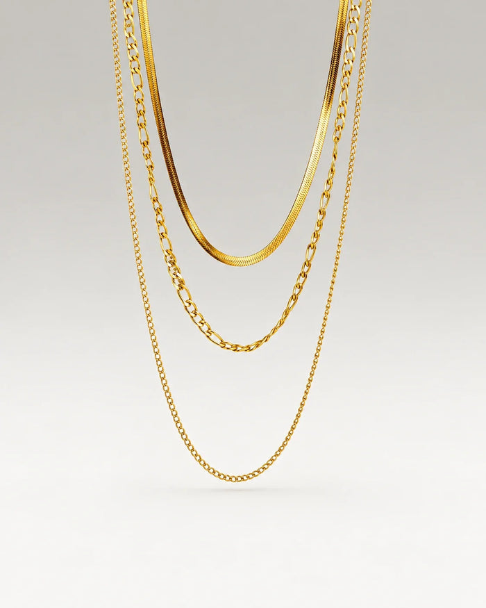 Panzer + Snake + Figaro Choker Smyckesset 18K Guldpläterat