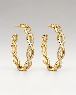 Round Wave Crystal Hoops 18K Guldpläterat