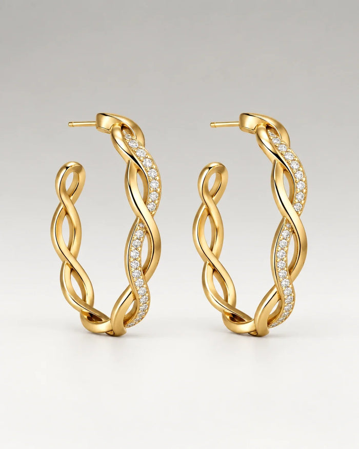 Round Wave Crystal Hoops 18K Guldpläterat