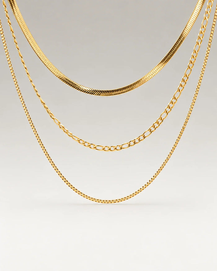 Snake+ Figaro + Box Choker Smyckesset 18K Guldpläterat