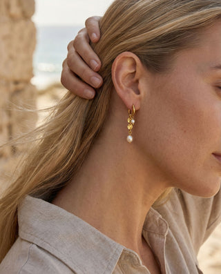 Sunburst Freshwater Pearl Örhängen 18K Guldbelagt