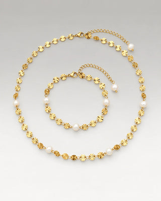 Sunburst Ferskvandsperle Halskedja + Armband Smyckesset 18K Guldpläterat