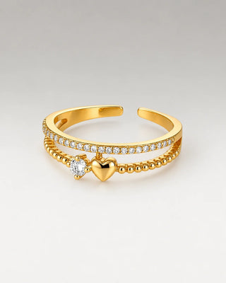 Zirconia Beaded Heart Ring 18K Guldpläterat