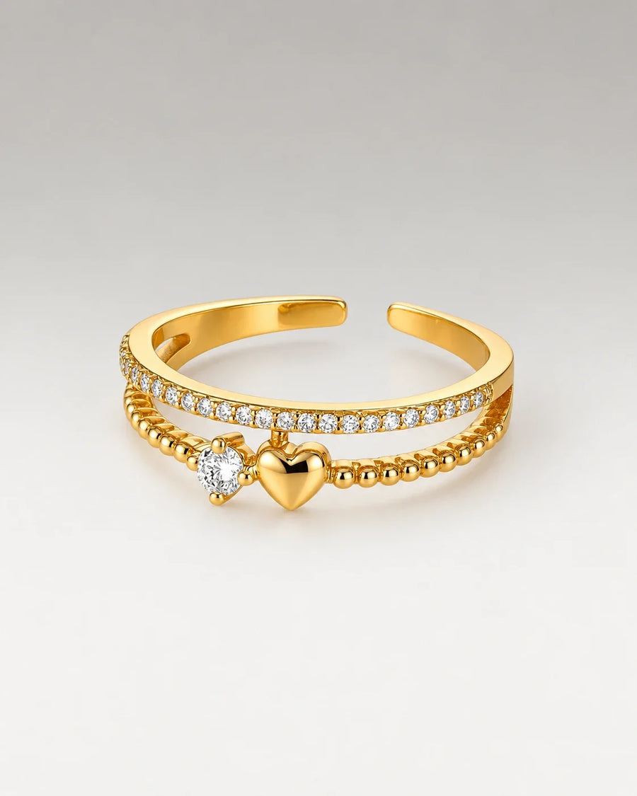 Zirconia Beaded Heart Ring 18K Guldpläterat